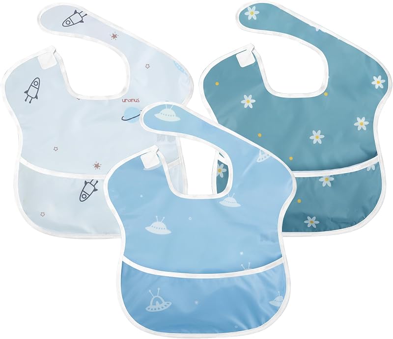 Little Dimsum Baby Bibs 3 Pack Waterproof Adjustable Closure Pocket
