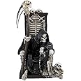 DWK - Dark Master - Grim Reaper Skeleton on Throne with Pet and Scythe Collectible Gothic Fantasy Figurine Statue Halloween Death Sculpture Home Décor Accent, 10-inch