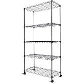 Whitmor 5-Tier Heavy Duty Shelving Unit, Metal Adjustable Storage Shelves, 2000 lbs Capacity for Pantry, Kitchen, Closet, Laundry, 29.6" L x 13.7" W x 59.4" H, Black