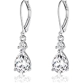 925 Sterling Silver Blue Topaz/Amethyst/Rainbow Quartz CZ Teardrop Leverback Earrings Drop Dangly Gemstone Earings Hypoallergenic Birthday Jewelry Gifts for Women