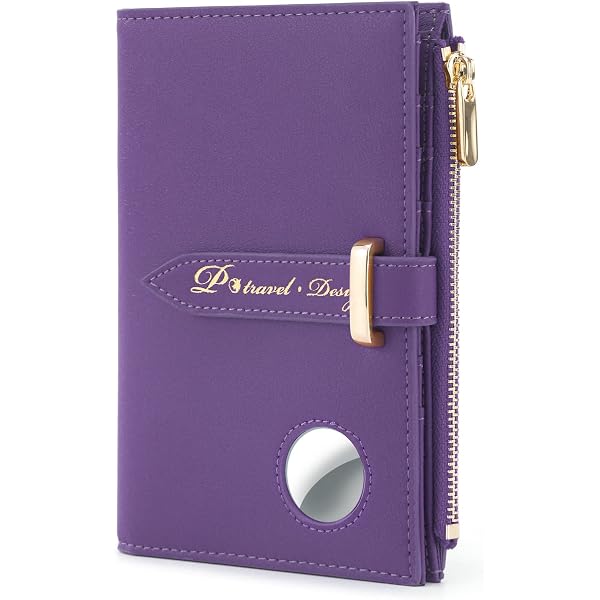 ELZAMA Airtag Passport Holder Women, RFID Blocking Passport Wallet With Air Tag Holder, Zipper Pocket Credit Card Slots & Air Tags Keychain (Airtag