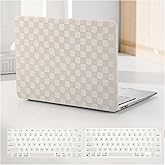 BYCeKe for MacBook Pro 13 inch Case M2 2026-2023, 2022-2016 A2338 M1 A2251 A2289 A2159 A1989 A1708 A1706, Checkered Textured Cream Leather Hard Shell No Logo Cutout&Keyboard Cover, Beige Checkerboard