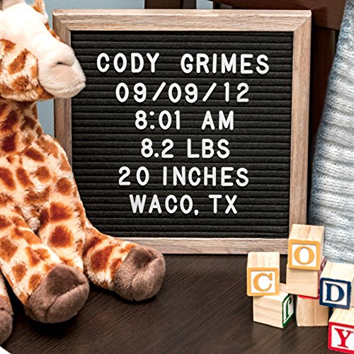 Felt Letter Board | 680 Characters, Letters & Emojis | @, $, ♥,¢, ♪, More | Drawstring Canvas Pouch | 10" x 10" Oak Wood Frame