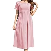 Jayscreate Women’s Casual Square Neck Long Halter Tie Dress Midi Short Sleeve 2025 Summer Flowy Dress A-Line for Women