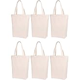 Lily queen Natural Canvas Tote Bags DIY for Crafting and Decorating Reusable Grocery Washable Bag Shopping Bag (Natural - 6 Pack)