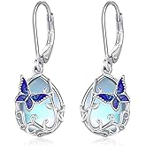 Twoowl Dragonfly/Butterfly/Hummingbird/Bee Leverback Earrings 925 Sterling Silver Hypoallergenic Moonstone Dangle Drop Earrings Animal Jewelry Gifts for Women Girlfriends Birthday