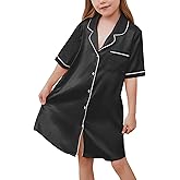 QPANCY Girls Satin Nightgowns Button Down Silky Sleepwear Pajamas Short Sleeve Princess Night Dresses Loungewear