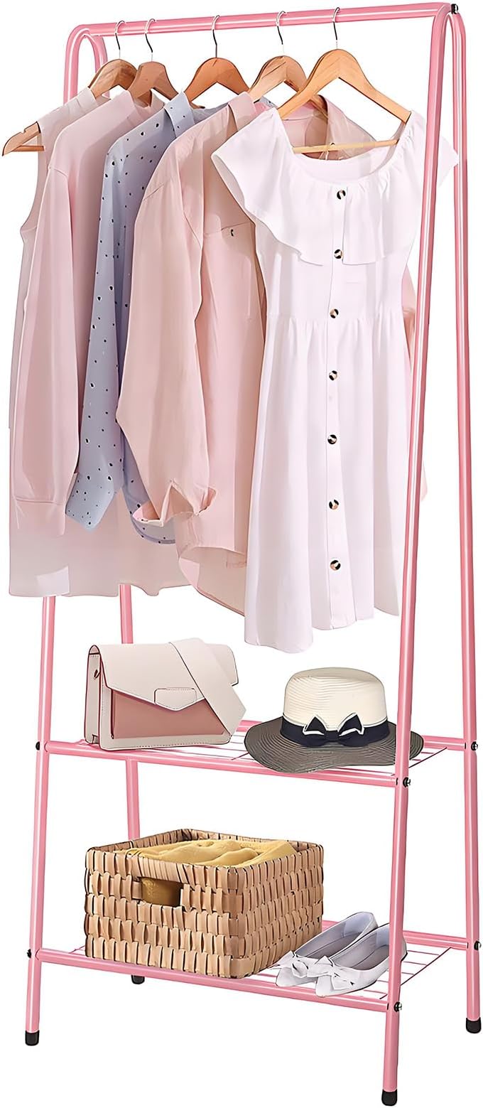 Youyijia Pink Clothes Rail 60x151cm Heavy Duty Garment Rack with Shelves
