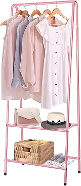 Youyijia Pink Clothes Rail 60x151cm Heavy Duty Garment Rack with Shelves