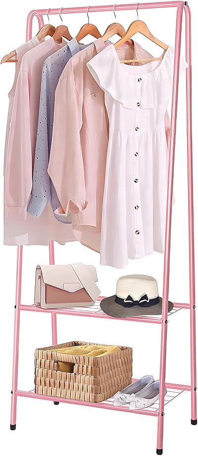 Youyijia Pink Clothes Rail 60x151cm Heavy Duty Garment Rack with Shelves
