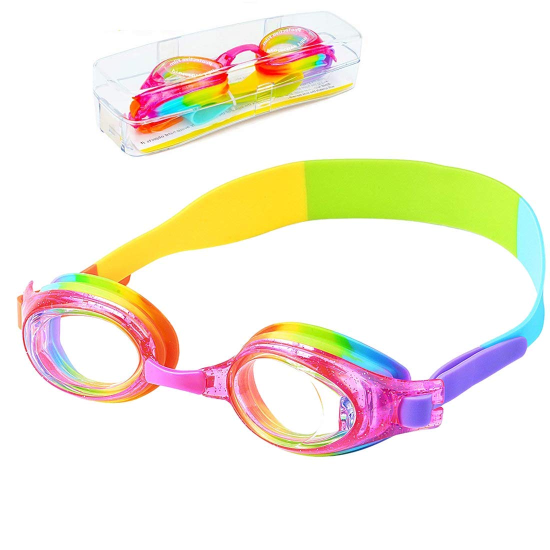 iToobe Kids Swimming Goggles for Girls Kids Age 3 to 14 Years Anti-fog UV Protection No Leakage Soft Silicone Seal with Free Protective Case