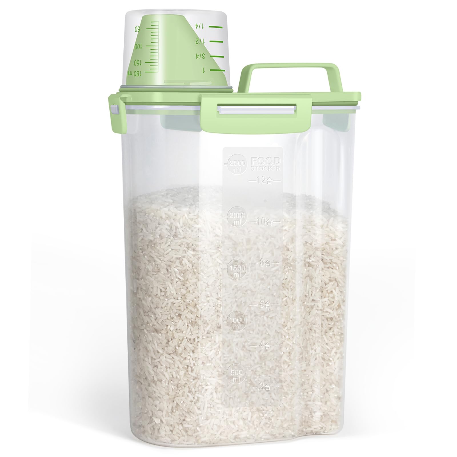 Photo 1 of TBMax Small Rice Storage Container -5 Lbs Cereal Dispenser with Measuring Cup, Airtight Dry Food Container Bin for Kitchen Pantry Storage Organization -Green