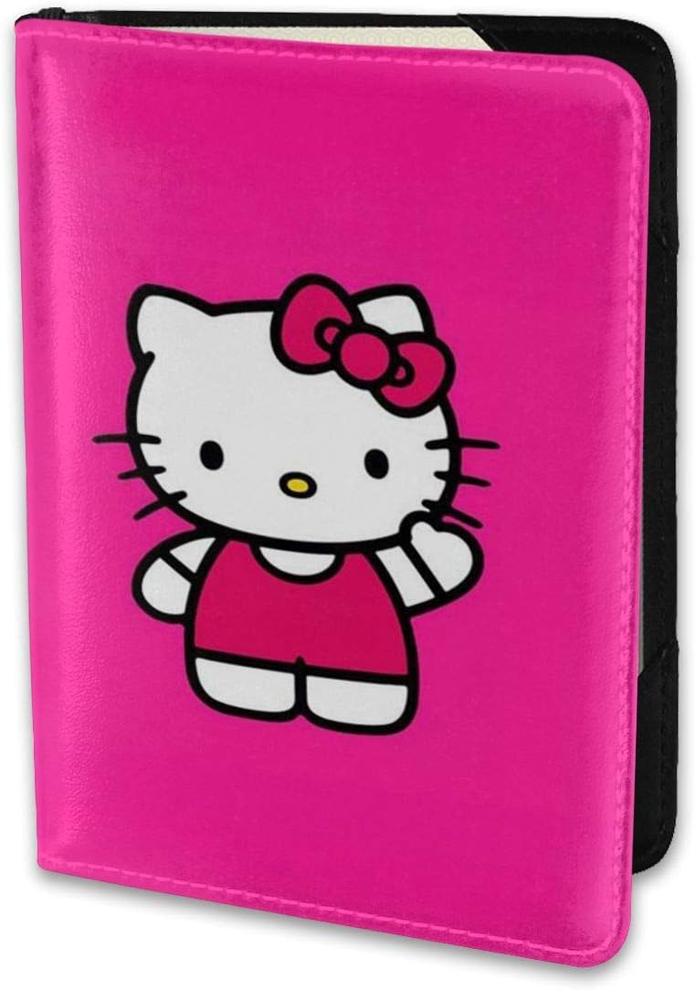Passport Holder Cover Case Rose Red Hello Kitty Leather Travel Wallet For Women And Men
