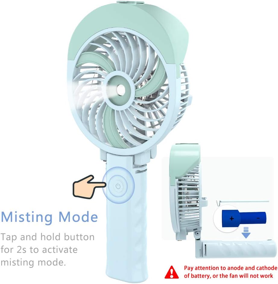 HandFan Handheld Fan Misting Hand Held Fan Rechargeable Battery Operated Portable 3 Speeds & 55ml Spray &180°Foldable With Metal Clip USB Personal Water Fan For Travel Camping Outdoor Women - Image 5