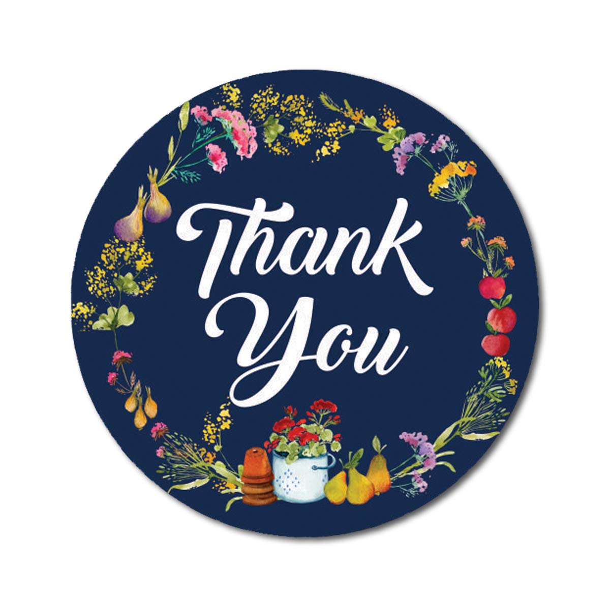 Darling Souvenir Blue Floral & Fruit Wreath 1.6 Inches Round Personalized Thank You Stickers-45 Pcs