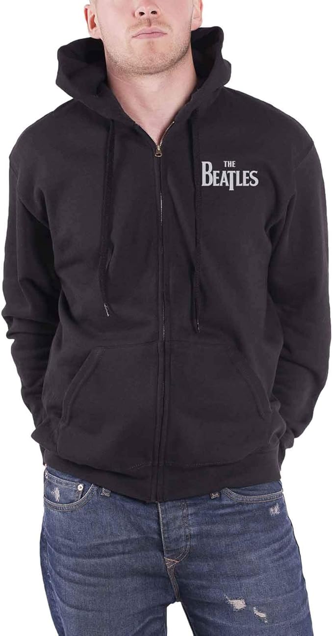 The Beatles Hoodie Drop T Band Logo Official Mens Black Zipped Amazon