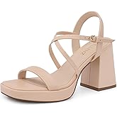 CELLENZ Women Chunky Platform Heels: 3.9 Inch High Heel Prom, Wedding, Party, Square Open Toe Heel Sandals, Strappy Comfortable Sexy Dressy Heels