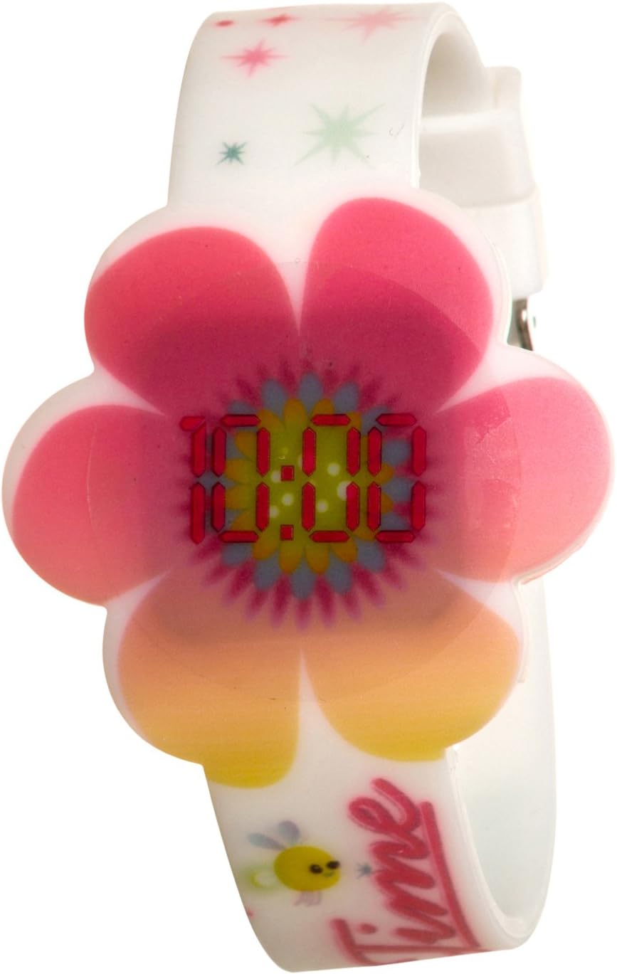 Trolls Girls Touch Activated LED Flower Face Digital Watch White Floral Band