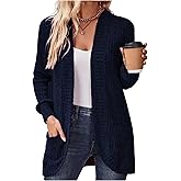 SHENHE Women's Open Front Ribbed Knit Long Cardigan Solid Casual Soft Sweater Coat with Pockets