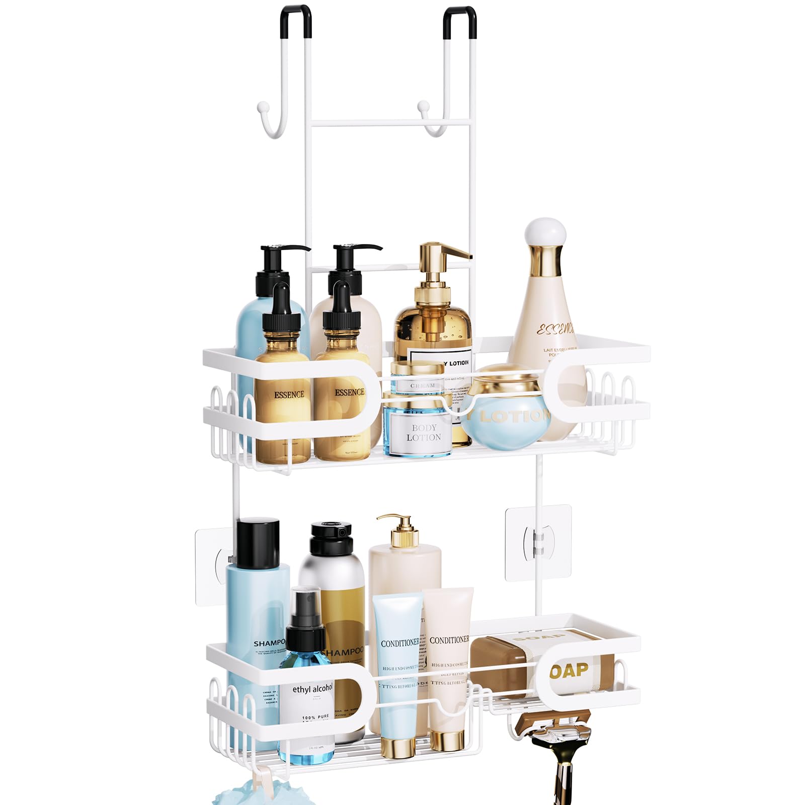 Photo 1 of HapiRm Shower Caddy Over Door- Hanging Shower Organizer with 14 Hooks and Soap Holder, Rustproof & Waterproof Stainless Steel Bathroom Shelf - White