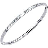 555Jewelry Stainless Steel & CZ Hinged Oval Cuff Bangle Bracelet for Women