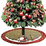 D-FantiX Christmas Decorations, 48-Inch Large Santa Christmas Tree Skirt with Red Floral Rim