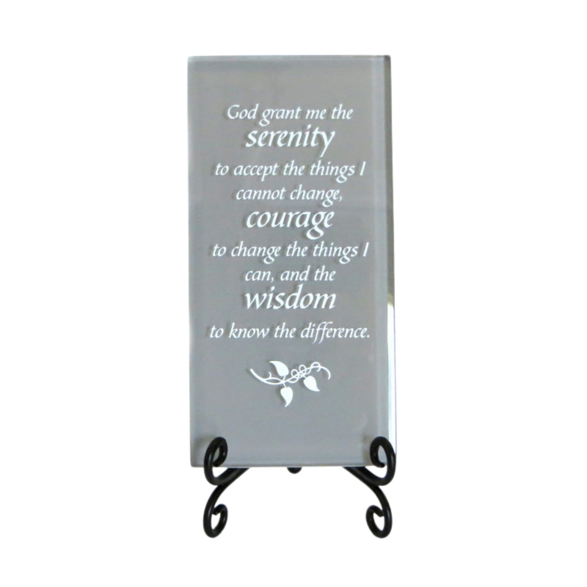 The Serenity Prayer Inspirational Glass Plaque. Encouraging and Centering Words To Empower. Includes a Folding Easel. By Lifeforce Glass. Grey.