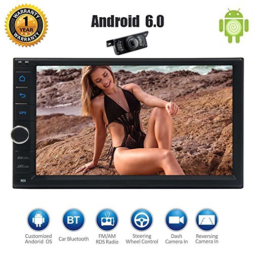 Android 6.0 Car Stereo Radio,16GB+1GB Quad-Core Double Din Car player Car Headunit with Bluetooth,GPS Navigation,Support WIFI,Mirror Link,Aux,Back up Camera, USB SD,Dash Cam,7 inch Touch Screen