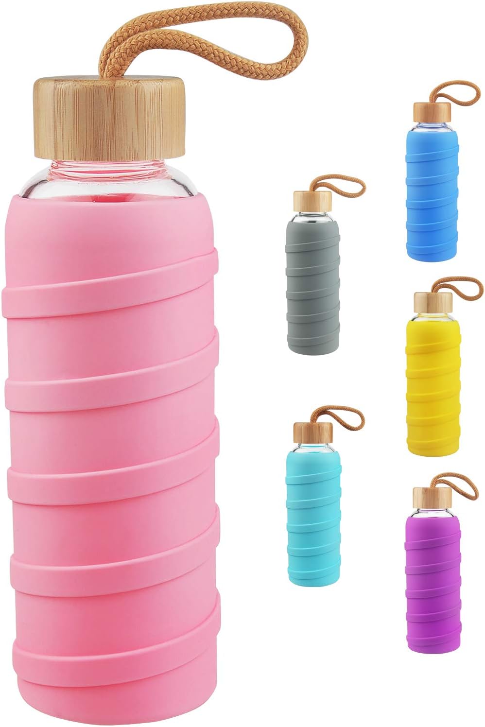 SHBRIFA Sports Glass Water Bottle 480ml / 1000ml / 1 Litre, Glass Drinking Bottle with Silicone Sleeve and Leak-proof…