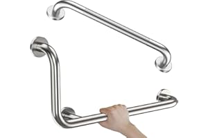 Brushed Nickel L-Shaped Grab Bar 12x24 Inch + Knurled Shower Grab Rail 20 Inch, Zepolu Stainless Steel Toilet Safety Bar 90 Degree, Angled Balance Support Assist Bar, Bathroom Mobility Aid Handrail