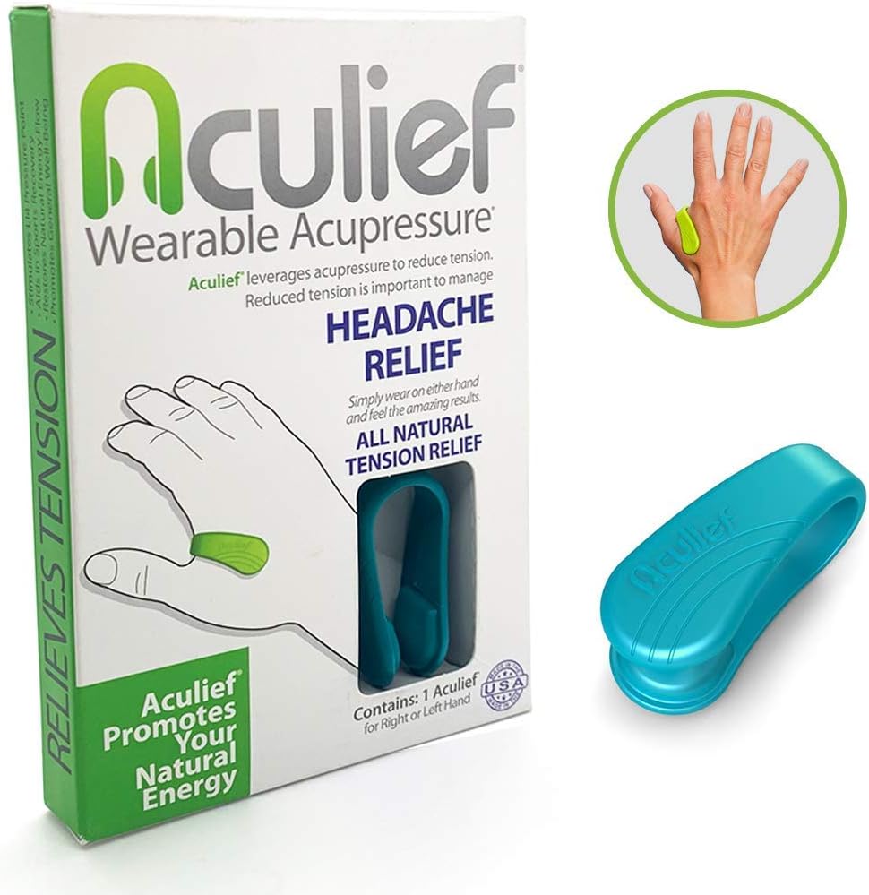 Aculief - Award Winning Natural Headache, Migraine, Tension Relief Wearable – Supporting Acupressure Relaxation, Stress Alleviation, Soothing Muscle Pain - Simple, Easy, Effective 1 Pack - (Teal): Health & Personal Care
