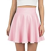 AURUZA Mini Skirts for Women, Casual Mini Stretch Waist Flared Plain Pleated Skater Skirt, Basic Versatile Stretchy Skirt Pink