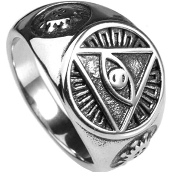 INRENG Gold All Seeing Eye Ring for Men Illuminati Triangle Eye of