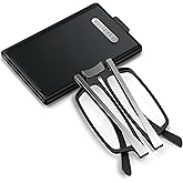 Missfive Ultra Thin Folding Reading Glasses for Men Women Pocket + Upgrade Portable Flat Hard Case, Designer Foldable Lightweight Readers Durable TR90 Metal Collapsible Travel Eyeglasses, 1.5x