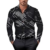 WDIRARA Men's Patterned Printed Long Sleeve Dress Shirts Button Down Business Shirts