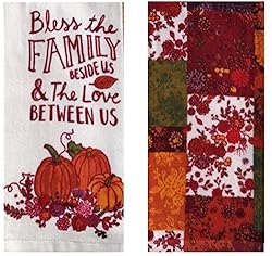 See Thanksgiving Fall Kitchen Dish Towels - Pumpkin Harvest Leaves - Premium Hand Tea Towels - Set of 2 Details