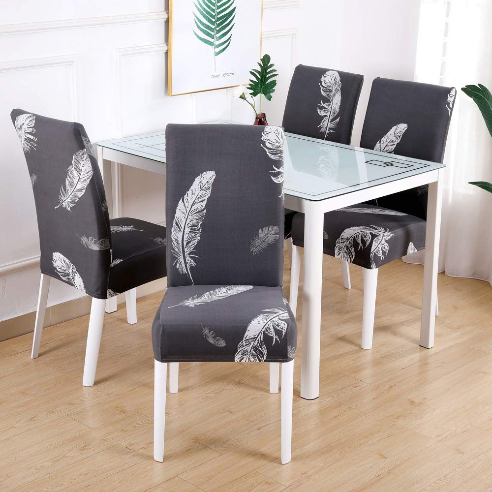 zalati Chair Cushion 4pcs Full Cover Seat Chair Covers Polyester Fiber Anti-slip Removable Slipcovers for Dining Room - Feather