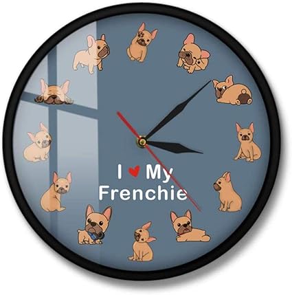 Amazon 私のランキングの子犬の犬が大好き壁掛け犬の品種フレンチブルドッグ装飾的な静かな壁見ながらペットショップの壁アートサイン30x30cm 置き時計 掛け時計 オンライン通販