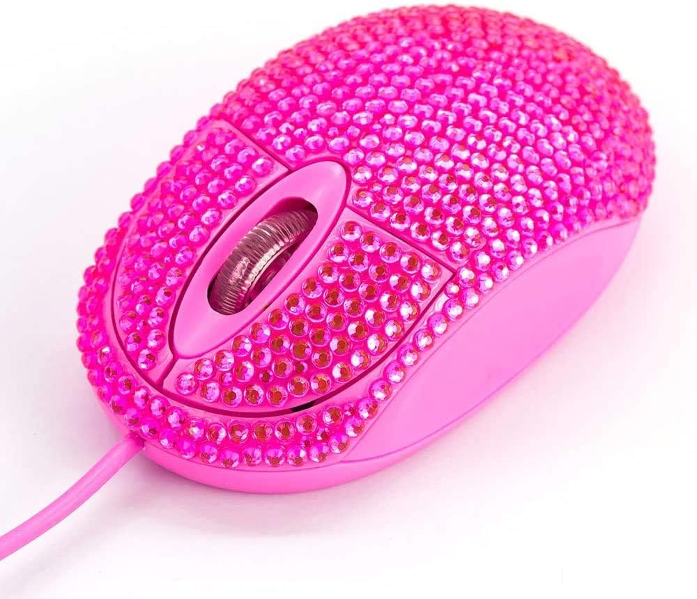 SOONGO USB Optical Wired Mini Computer Mouse for Latpot Mice with Pink Crystal Bling Rhinestone Funny Personalised Gift for Kids and Teen Girl Birthday Gift by