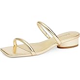Modatope Square Open Toe Heeled Sandals Women Two Strap Chunky Heel Sandals for Women Low Block Heel Sandal Dressy