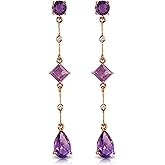 14k Solid Rose Gold Chandelier Earrings withDiamonds & Amethysts