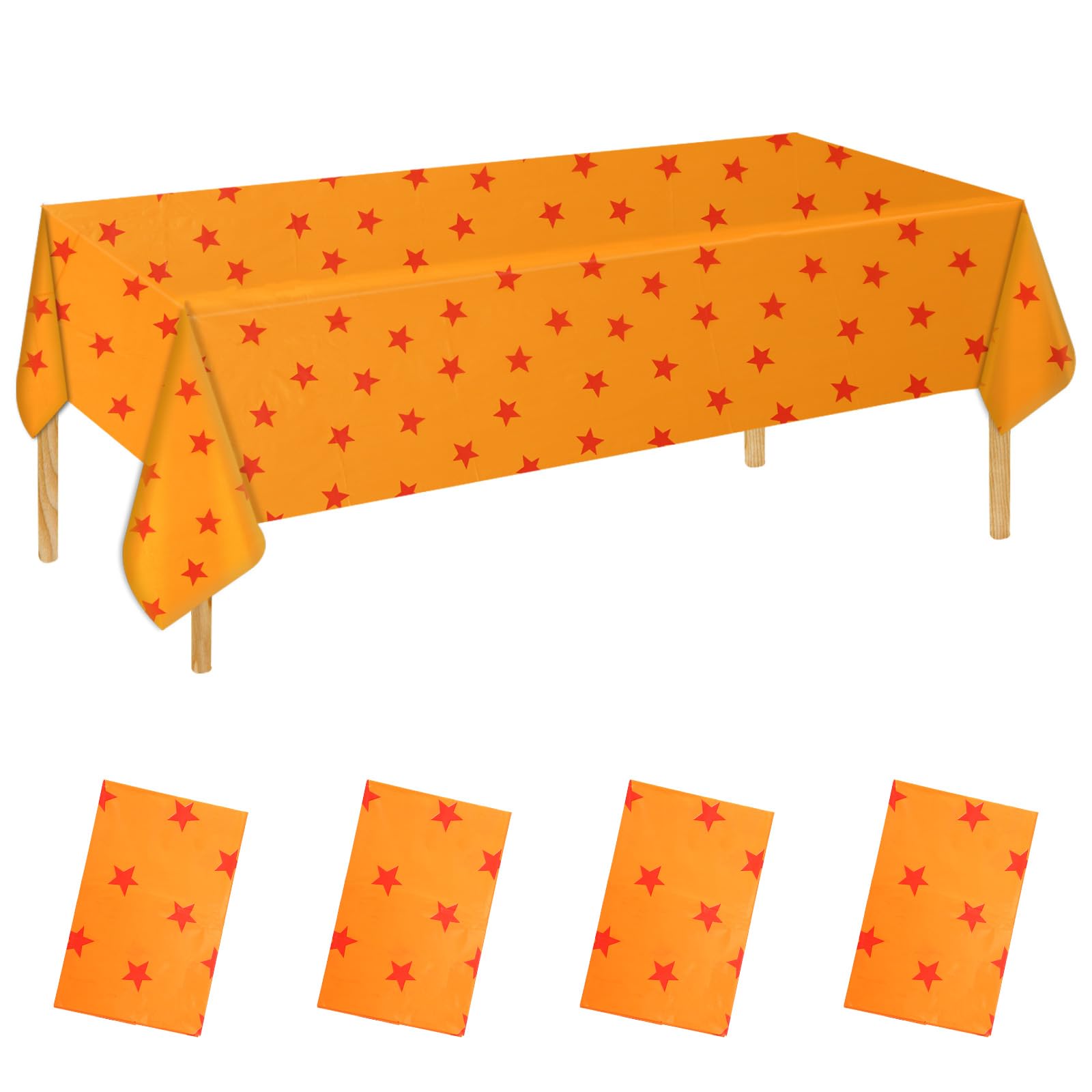 SAVITA 4pcs Cartoon Orange Star Tablecloth, 71x42.5 Inch Plastic Table Cover Anime Party Decorations for Birthday Buffet Cosplay Themed Events