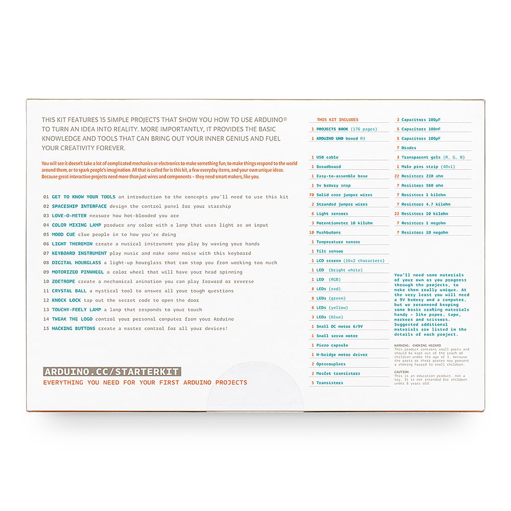 Official Arduino Starter Kit [K000007] – 12 DIY Projects with Electronic Components & English Projects Book – Original Kit from Italy