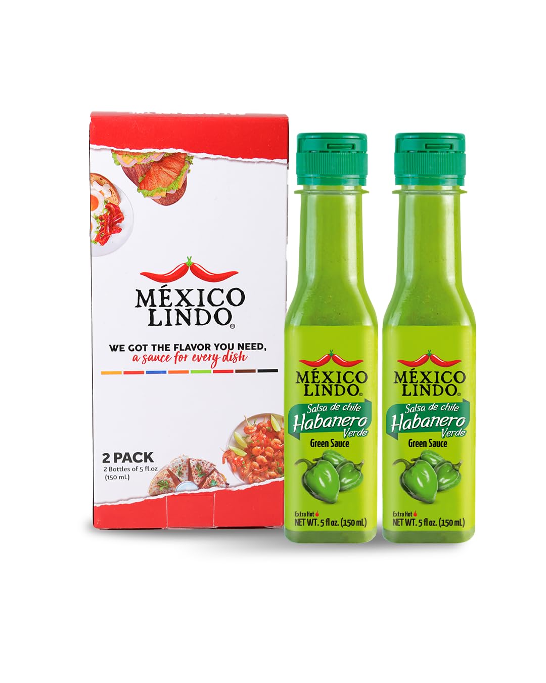 Mexico Lindo Green Habanero Hot Sauce Display, 5 fl oz, Pack of 2 Image