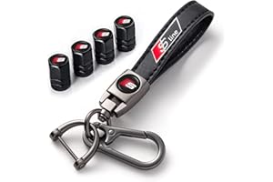 BALTHUS for Audi S-Line Keychain, 4PCS Tire Valve Caps and Car Keyring Combo for Audi S-Line S1 S4 S3 S4 S5 S6 S7 S8 SQ4 SQ5 SQ7 SQ8, Auto Accessories, Black