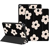 Lornpa Case for iPad 9th/ 8th/ 7th Generation 10.2 inch 2021/2020/ 2019, Protective Case with Pencil Holder, Auto Wake/Sleep Trifold Smart Stand Cover for iPad 9th/8th/7th gen, Black Flowers