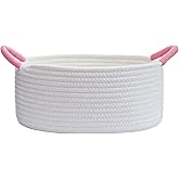 Yimi's Dream Baskets for Gifts Empty, Small Storage Baskets for Shelf, Decorative White Woven Baskets with Pink Handle for Mom, Nursery, Baby Shower, Christmas(Oval, 12"x 8"x 5")