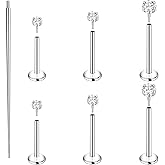 ONESING 6Pcs Flat Back Nose Stud Internal Thread Flat Back Earrings Hypoallergenic Titanium CZ Tragus Helix Cartilage Conch Nose Earrings Stud Piercing Jewelry for Women Men