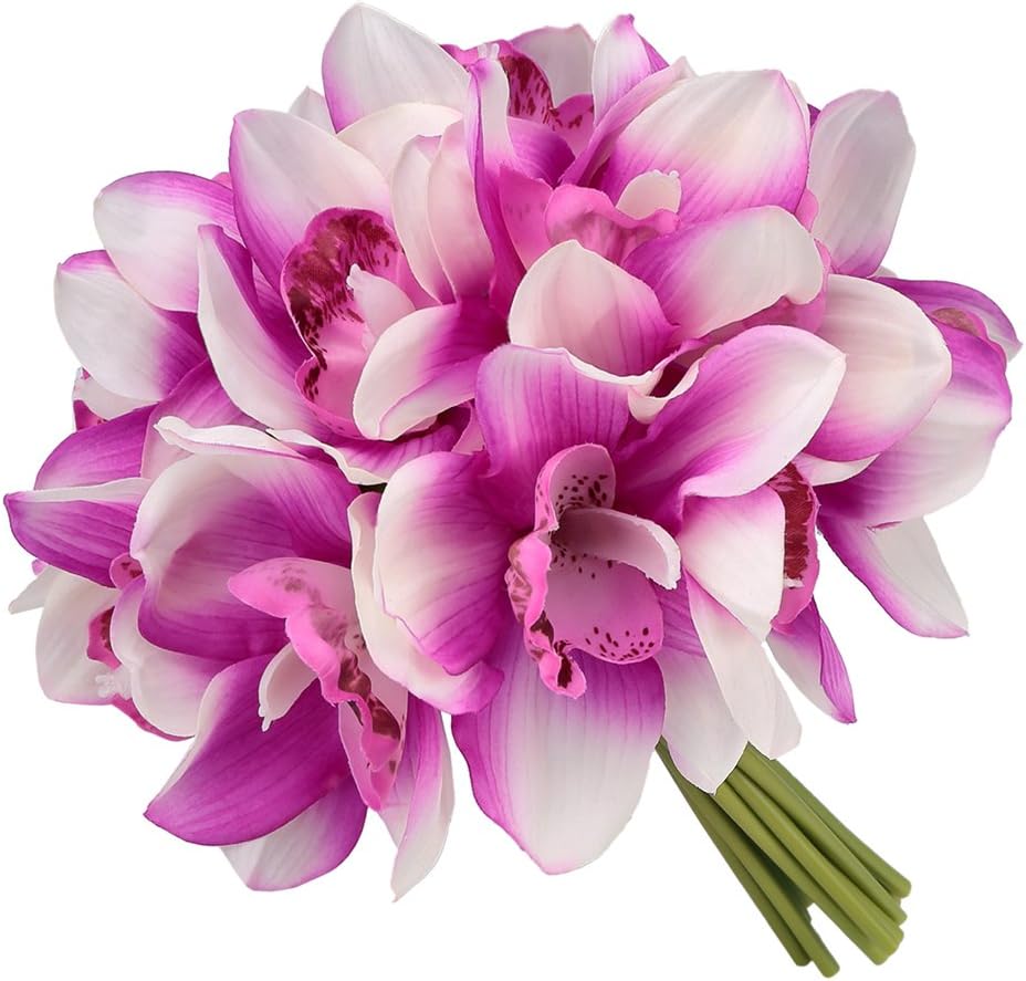 Easin Bridal Bouquets Artificial Flowers Real Touch Orchid Bouquet Wedding for DIY Centerpieces Party … (Fushia)