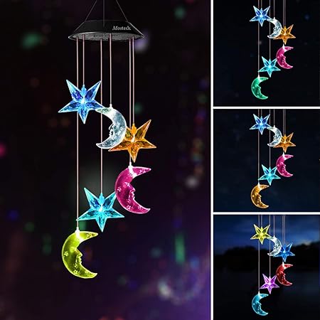 Amazon Com Mosteck Wind Chimes Outdoor Solar Moon Stars Wind